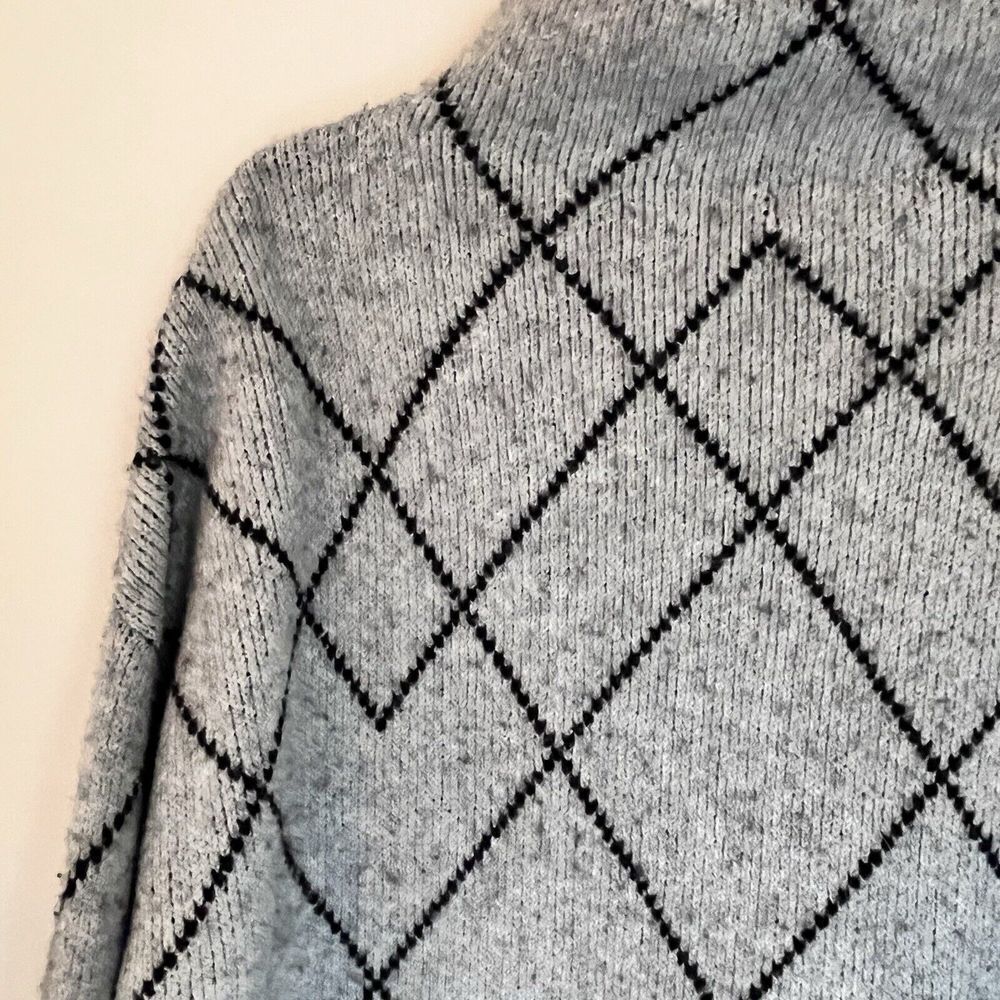 Christian Siriano New York Women Black Gray Turtleneck Sweater M Diamond Wool Bl - Picture 5 of 12